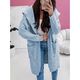 Solid Color Hooded Long Pocket Women's Cardigan - New Autumn/Winter Casual Loose Sweater Jacket