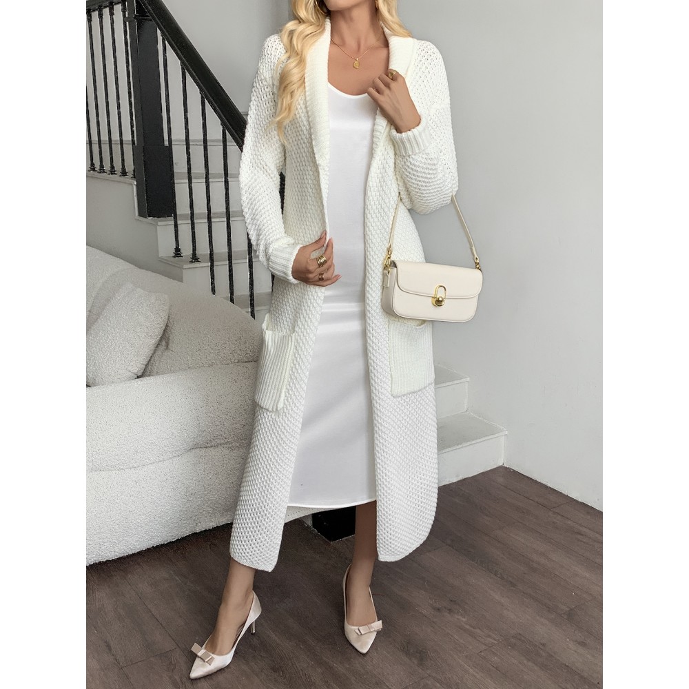 Women'S Long Cardigan - Elegant Lapel Collar Sweater, All-Season Chic Sweater for Everyday & Formal Outfits, Office, Parties - Women'S Clothing, Ladies Sweaters, Party Attire, Sophisticated Style, Durable Knitwear, Office Attire, Classic Design