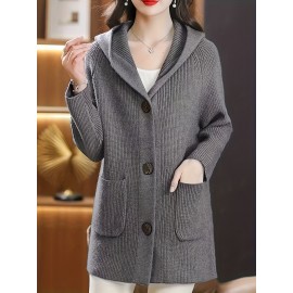 Women's Beige Cardigan Sweater - Longline Open Front Coat-like Jacket, Soft Chic Sweater for Fall/Winter, Elegant Everyday & Formal Outfits, Fall Winter Wear, Soft Texture