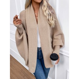 Versatile Solid Color Open Front Batwing Sleeve Cardigan for Spring & Fall, Women's Clothing
