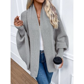 Versatile Solid Color Open Front Batwing Sleeve Cardigan for Spring & Fall, Women's Clothing