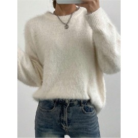 Women's Mink Velvet Pullover, Casual Simple Versatile Solid Color, Comfortable Warm Mink Velvet Fabric 326g Light Beige-Friendly, Perfect Fit Women's Clothing, Halloween Christmas Party Outfit, New Autumn-Winter