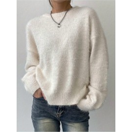 Women's Mink Velvet Pullover, Casual Simple Versatile Solid Color, Comfortable Warm Mink Velvet Fabric 326g Light Beige-Friendly, Perfect Fit Women's Clothing, Halloween Christmas Party Outfit, New Autumn-Winter