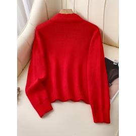 Women's Thick & Soft Sweater with Bow Buttons - Winter Warm Round Neck Long Sleeve Cozy Sweater, Beige & White Cable- Design, All-Season Casual Elegant Pullover for Fall and Winter Layering, Hand Wash or Dry Clean, Solid Color with Bow Detail, Medium Stretch, Relaxed Fit, Fleece Lining for Extra Warmth, Chic and Comfortable for Casual Attire, Cozy Sweaters For Women, Casual Long Sleeve Sweater, Oversized Knit Sweater, Colourfull Loose Sweater For Women,