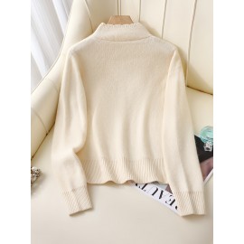 Women's Thick & Soft Sweater with Bow Buttons - Winter Warm Round Neck Long Sleeve Cozy Sweater, Beige & White Cable- Design, All-Season Casual Elegant Pullover for Fall and Winter Layering, Hand Wash or Dry Clean, Solid Color with Bow Detail, Medium Stretch, Relaxed Fit, Fleece Lining for Extra Warmth, Chic and Comfortable for Casual Attire, Cozy Sweaters For Women, Casual Long Sleeve Sweater, Oversized Knit Sweater, Colourfull Loose Sweater For Women,