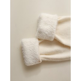 Women's Thick & Soft Sweater with Bow Buttons - Winter Warm Round Neck Long Sleeve Cozy Sweater, Beige & White Cable- Design, All-Season Casual Elegant Pullover for Fall and Winter Layering, Hand Wash or Dry Clean, Solid Color with Bow Detail, Medium Stretch, Relaxed Fit, Fleece Lining for Extra Warmth, Chic and Comfortable for Casual Attire, Cozy Sweaters For Women, Casual Long Sleeve Sweater, Oversized Knit Sweater, Colourfull Loose Sweater For Women,