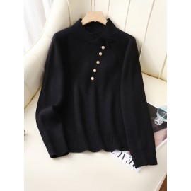 Women's Thick & Soft Sweater with Bow Buttons - Winter Warm Round Neck Long Sleeve Cozy Sweater, Beige & White Cable- Design, All-Season Casual Elegant Pullover for Fall and Winter Layering, Hand Wash or Dry Clean, Solid Color with Bow Detail, Medium Stretch, Relaxed Fit, Fleece Lining for Extra Warmth, Chic and Comfortable for Casual Attire, Cozy Sweaters For Women, Casual Long Sleeve Sweater, Oversized Knit Sweater, Colourfull Loose Sweater For Women,