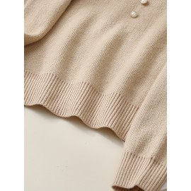 Women's Thick & Soft Sweater with Bow Buttons - Winter Warm Round Neck Long Sleeve Cozy Sweater, Beige & White Cable- Design, All-Season Casual Elegant Pullover for Fall and Winter Layering, Hand Wash or Dry Clean, Solid Color with Bow Detail, Medium Stretch, Relaxed Fit, Fleece Lining for Extra Warmth, Chic and Comfortable for Casual Attire, Cozy Sweaters For Women, Casual Long Sleeve Sweater, Oversized Knit Sweater, Colourfull Loose Sweater For Women,