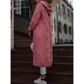 Women'S Light Pink Ribbed Cardigan - Long Sleeve Hooded Open Front Sweater with V-Neck, Casual Fall/Winter Layering Essential for Cozy Indoor or Outdoor Wear, Cozy Fall Apparel | Vneck Design | Soft Texture