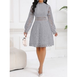 Women'S Elegant Red Lace Dress with Stand Collar & Short Sleeves - A-Line Silhouette, Zipper Back Closure, All-Season Formal & Casual Party Wedding Guest Dress
