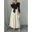 Women's Elegant V-Neck Long Sleeve A-Line Dress with Waist Tie Belt - Pleated Skirt, Machine Washable Solid Color, Spring/Summer Versatile Casual to Formal Wear, Spring Event Attire, Nontransparent Fabric, No Stretch Material