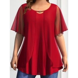 Plus Size Multicolor Women's Fake Two-piece Chiffon Summer Top