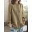 Plus Size - Women'S Casual Loose Fit Side Stand Collar Pleated Blouse - Solid Color Button-Up Shirt with Ribbed Texture, Long Sleeves, and Button Details for All-Season Wear, Versatile Fashion | Relaxed Fit Shirt | Nonstretch Fabric