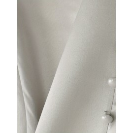 Plus Size, ZANZEA Women's Plus Size Elegant Blouse - Pink & White Puff Bow-Knot Collar, Short Jacket-like Button-Front Top, Loose Fit 3/4 Sleeve Shirt for Wedding, Office, Party, Wedding Guest (Machine Washable) - No-Stretch Round Neck