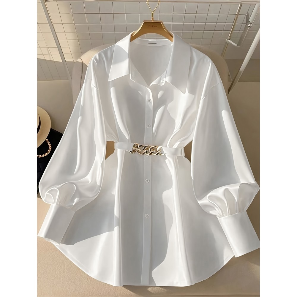 Plus Size - Plus Size, Women'S Plus Size Elegant Long Sleeve Button-Up Shirt - Non-Stretchy Formal & Casual Blouse, Machine Washable Office & Everyday Tops for Women, Classic Collar Button Front Placket, All-Season Professional & Everyday Blouse, Versatile Top, Sophisticated Design, Durable Material, Stylish Top, Fashion Lovers