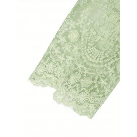 [Wedding & Party] Plus Size, ZANZEA Women's Plus Size Elegant Lace Patchwork Blouse - 3/4 Sleeve Wedding & Party Shirt with Front Button Closure, /Korean Inspired A-Line Lightweight Top, Machine Washable Golden Lace Jacket-like Blouse for Year-Round