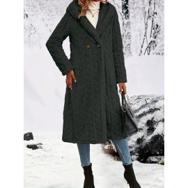 Plus Size - Women'S Plush Fleece Coat - Elegant Hooded Winter Jacket with Double-Breasted Front Closure, Soft Plush Collar & Full-Length Zipper
