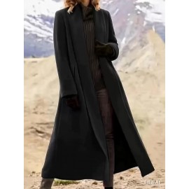 Women'S Plus Size Long Trench Coat - Casual Lapel Collar, Solid Color, Non-Stretch Fabric, Ideal for Spring/Fall, Winter Outerwear|Casual Style|Nonstretch Material