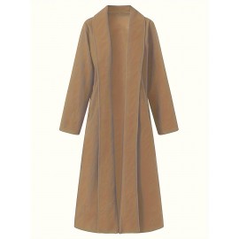 Women'S Plus Size Long Trench Coat - Casual Lapel Collar, Solid Color, Non-Stretch Fabric, Ideal for Spring/Fall, Winter Outerwear|Casual Style|Nonstretch Material
