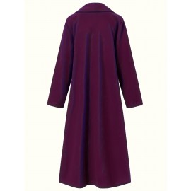 Women'S Plus Size Long Trench Coat - Casual Lapel Collar, Solid Color, Non-Stretch Fabric, Ideal for Spring/Fall, Winter Outerwear|Casual Style|Nonstretch Material