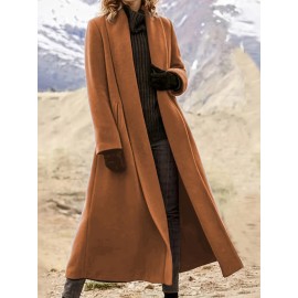 Women'S Plus Size Long Trench Coat - Casual Lapel Collar, Solid Color, Non-Stretch Fabric, Ideal for Spring/Fall, Winter Outerwear|Casual Style|Nonstretch Material