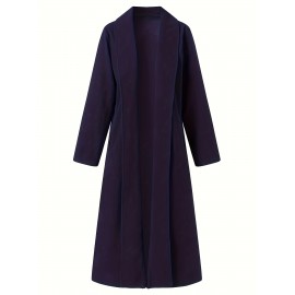 Women'S Plus Size Long Trench Coat - Casual Lapel Collar, Solid Color, Non-Stretch Fabric, Ideal for Spring/Fall, Winter Outerwear|Casual Style|Nonstretch Material