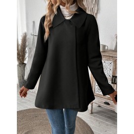 Plus Size, Women's Elegant Beige Coat - Long Sleeve Double Button Blazer, Structured Non-Stretch Jacket for Office, Formal Events & Everyday - Machine Washable Women's Outerwear, Casual Chic Apparel, Turndown Collar, Classic Tailoring