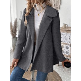 Plus Size, Women's Elegant Beige Coat - Long Sleeve Double Button Blazer, Structured Non-Stretch Jacket for Office, Formal Events & Everyday - Machine Washable Women's Outerwear, Casual Chic Apparel, Turndown Collar, Classic Tailoring