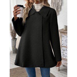 Plus Size, Women's Elegant Beige Coat - Long Sleeve Double Button Blazer, Structured Non-Stretch Jacket for Office, Formal Events & Everyday - Machine Washable Women's Outerwear, Casual Chic Apparel, Turndown Collar, Classic Tailoring