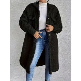 Plus Size, Women's Plus Size Oversized Faux-Fur Collar Lapel Coat - Elegant Winter Jacket with Lapel Collar & Pockets, Notch Lapel Button-Front Blazer, Machine Washable Large Coat for Fall/Winter, Casual & Formal Wear (Teddy Bear Style) - Warm