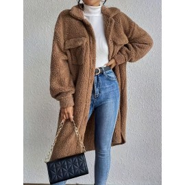 Plus Size, Women's Plus Size Oversized Faux-Fur Collar Lapel Coat - Elegant Winter Jacket with Lapel Collar & Pockets, Notch Lapel Button-Front Blazer, Machine Washable Large Coat for Fall/Winter, Casual & Formal Wear (Teddy Bear Style) - Warm