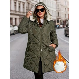 Plus Size, Plus Size Women's Heavy-Duty Winter Coat with Hood & Full-Zip Closure - Oversized Knee-Length Jacket, Elegant Cold-Weather Outerwear for Fall/Winter, Hand Washable (Black) - Warm Parka for Large Frame