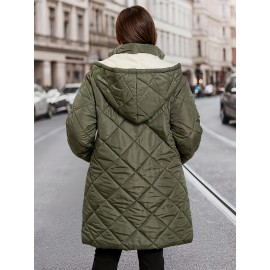 Plus Size, Plus Size Women's Heavy-Duty Winter Coat with Hood & Full-Zip Closure - Oversized Knee-Length Jacket, Elegant Cold-Weather Outerwear for Fall/Winter, Hand Washable (Black) - Warm Parka for Large Frame