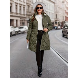 Plus Size, Plus Size Women's Heavy-Duty Winter Coat with Hood & Full-Zip Closure - Oversized Knee-Length Jacket, Elegant Cold-Weather Outerwear for Fall/Winter, Hand Washable (Black) - Warm Parka for Large Frame