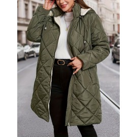 Plus Size, Plus Size Women's Heavy-Duty Winter Coat with Hood & Full-Zip Closure - Oversized Knee-Length Jacket, Elegant Cold-Weather Outerwear for Fall/Winter, Hand Washable (Black) - Warm Parka for Large Frame