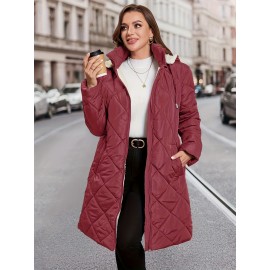 Plus Size, Plus Size Women's Heavy-Duty Winter Coat with Hood & Full-Zip Closure - Oversized Knee-Length Jacket, Elegant Cold-Weather Outerwear for Fall/Winter, Hand Washable (Black) - Warm Parka for Large Frame