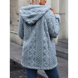 Plus Size - Plus Size, Women'S Plus Size Elegant Hooded Coat - Winter Outerwear with Luxurious Fur-like Appearance, Warm Thickened Jacket for Cold Weather, Cozy Formal & Everyday Outfits - Easy-Care Fashion Outerwear, Ladies Winter Coats, Cold Weather Apparel, Durable Warm Fabric