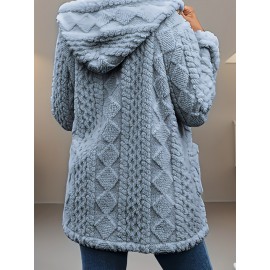 Plus Size - Plus Size, Women'S Plus Size Elegant Hooded Coat - Winter Outerwear with Luxurious Fur-like Appearance, Warm Thickened Jacket for Cold Weather, Cozy Formal & Everyday Outfits - Easy-Care Fashion Outerwear, Ladies Winter Coats, Cold Weather Apparel, Durable Warm Fabric