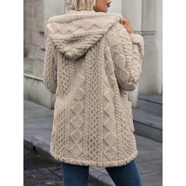 Plus Size - Plus Size, Women'S Plus Size Elegant Hooded Coat - Winter Outerwear with Luxurious Fur-like Appearance, Warm Thickened Jacket for Cold Weather, Cozy Formal & Everyday Outfits - Easy-Care Fashion Outerwear, Ladies Winter Coats, Cold Weather Apparel, Durable Warm Fabric