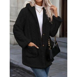 Plus Size - Plus Size, Women'S Plus Size Elegant Hooded Coat - Winter Outerwear with Luxurious Fur-like Appearance, Warm Thickened Jacket for Cold Weather, Cozy Formal & Everyday Outfits - Easy-Care Fashion Outerwear, Ladies Winter Coats, Cold Weather Apparel, Durable Warm Fabric
