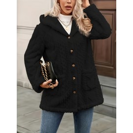 Plus Size - Plus Size, Women'S Plus Size Elegant Hooded Coat - Winter Outerwear with Luxurious Fur-like Appearance, Warm Thickened Jacket for Cold Weather, Cozy Formal & Everyday Outfits - Easy-Care Fashion Outerwear, Ladies Winter Coats, Cold Weather Apparel, Durable Warm Fabric