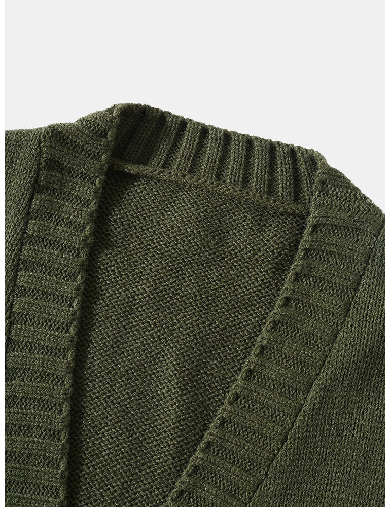 Cardigans - Men Vintage Knit Button V-Neck Double Pockets Casual Cardigans