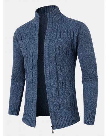 Mens Cable Knitted Zipper Long Sleeve Sweater Cardigans