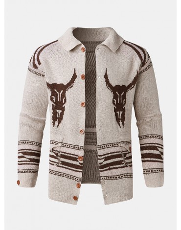 Mens Vintage Pattern Single-Breasted Warm Knitted Sweater Cardigans