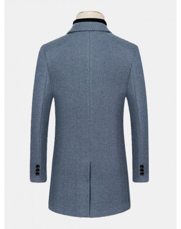Mens Lapel Mid Length Jacquard Split Back Thick Regular Fit Coat