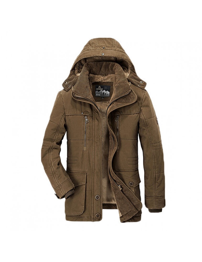 Coats - Mens Thick Fleece Winter Coat Hooded Outdoor Solid Color Jacket