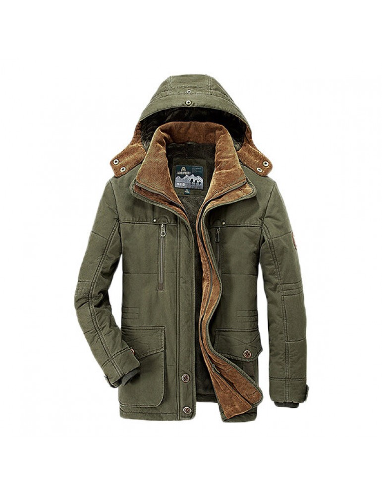 Coats - Mens Thick Fleece Winter Coat Hooded Outdoor Solid Color Jacket