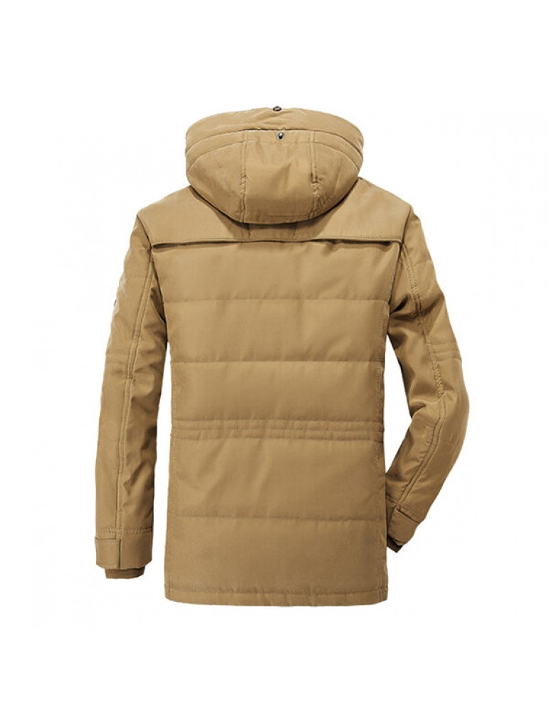 Coats - Mens Thick Fleece Winter Coat Hooded Outdoor Solid Color Jacket