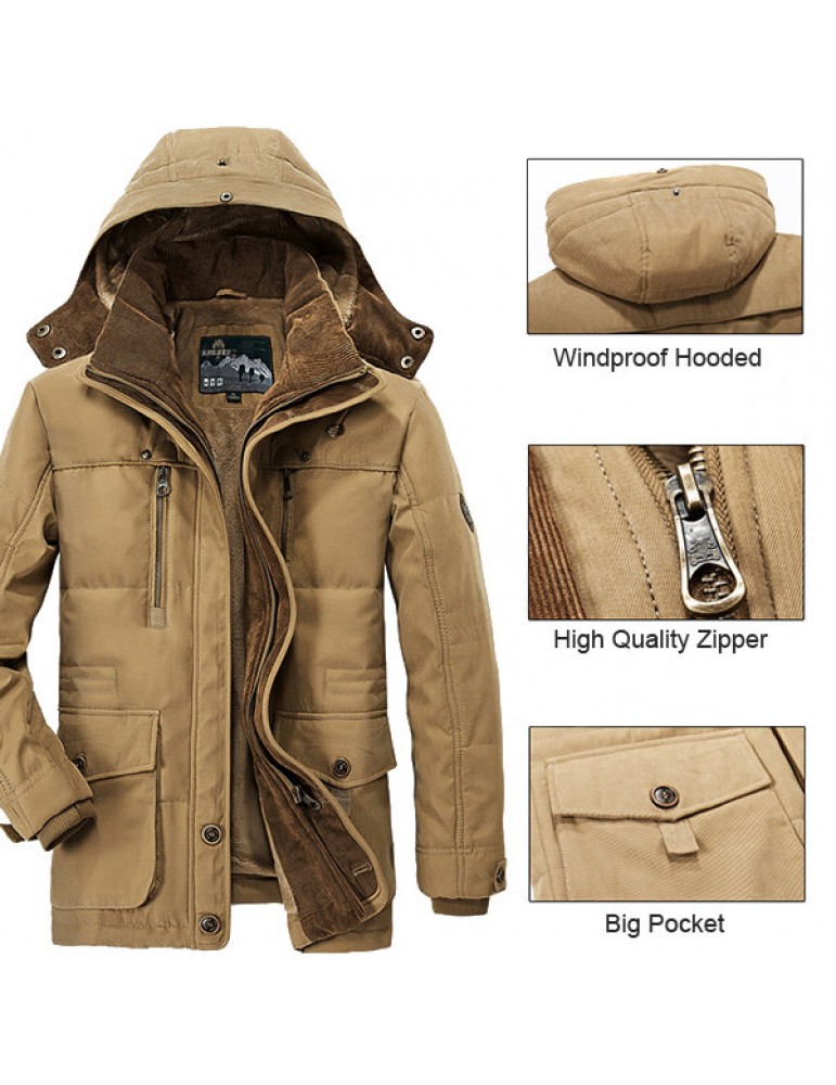 Coats - Mens Thick Fleece Winter Coat Hooded Outdoor Solid Color Jacket