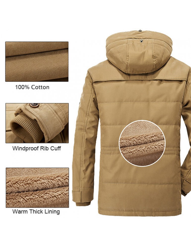 Coats - Mens Thick Fleece Winter Coat Hooded Outdoor Solid Color Jacket